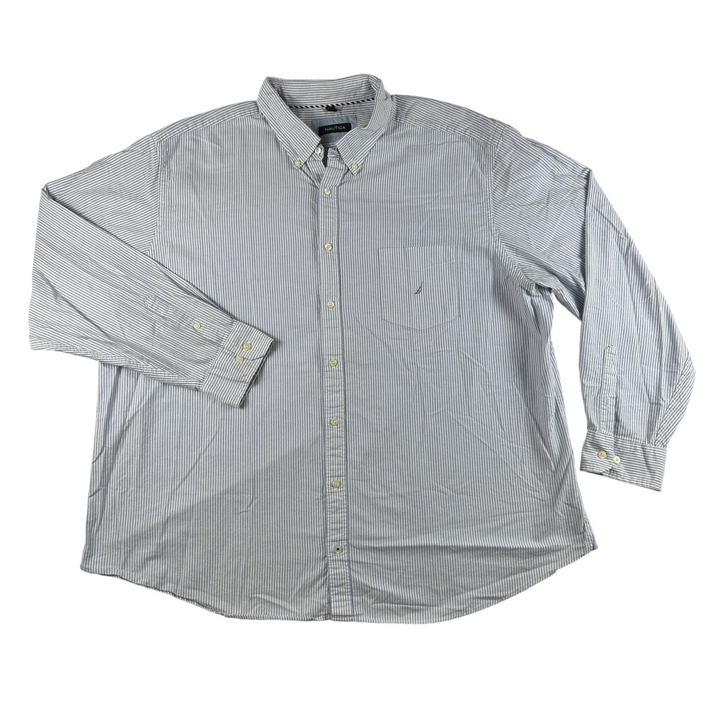Nautica Shirt Mens 3XL Blue Stripe Long Sleeve Button Down Cotton Casual Relaxed